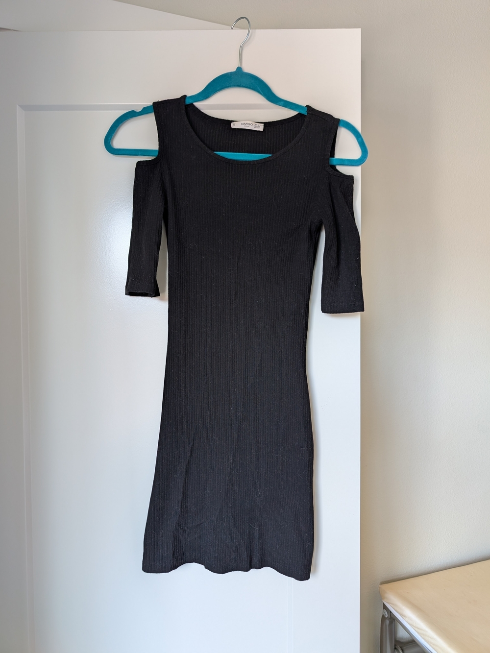 Mango Black Ribbed Cold-Shoulder Mini Dress